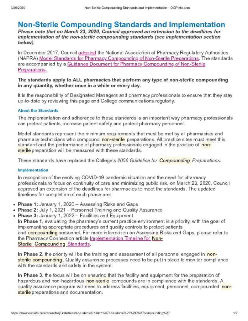 thumbnail of Non-Sterile Compounding Standards and Implementation – OCPInfo.com