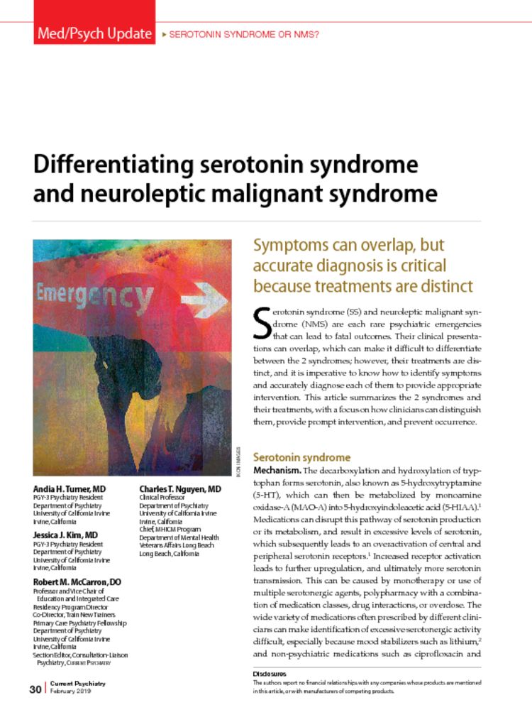 thumbnail of Differentiating serotonin syndrome and neuroleptic malignant syndrome