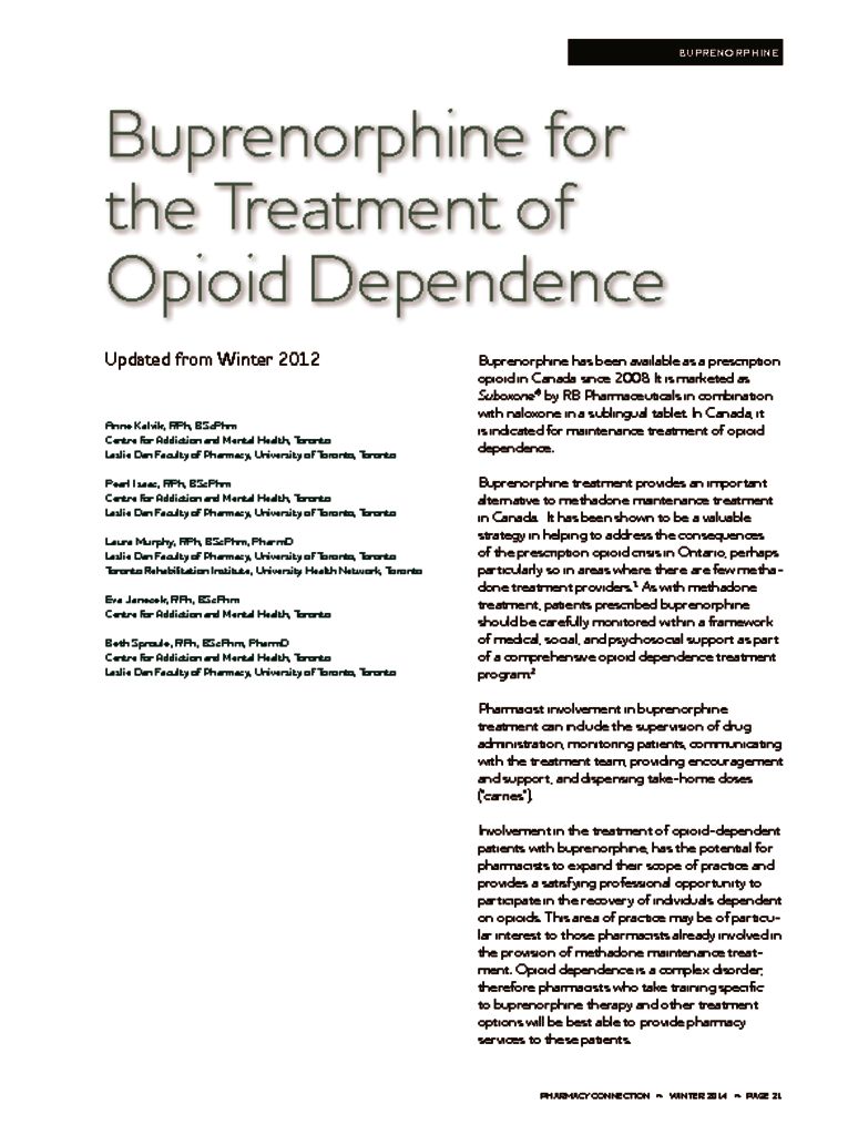 thumbnail of Buprenorphine for the Treatment of Opioid Dependence