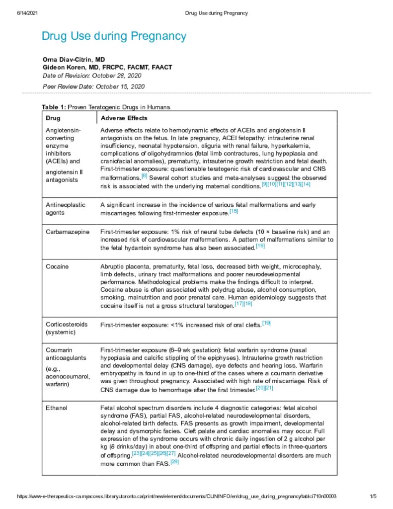 thumbnail of Drug Use during Pregnancy-Proven Teratogenic Drugs in Humans