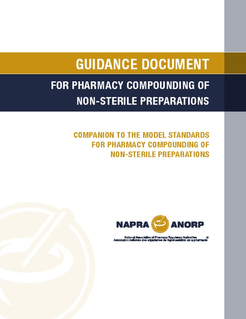 thumbnail of Guidance Document for Pharmacy Compounding of Non-sterile Preparations – NAPRA