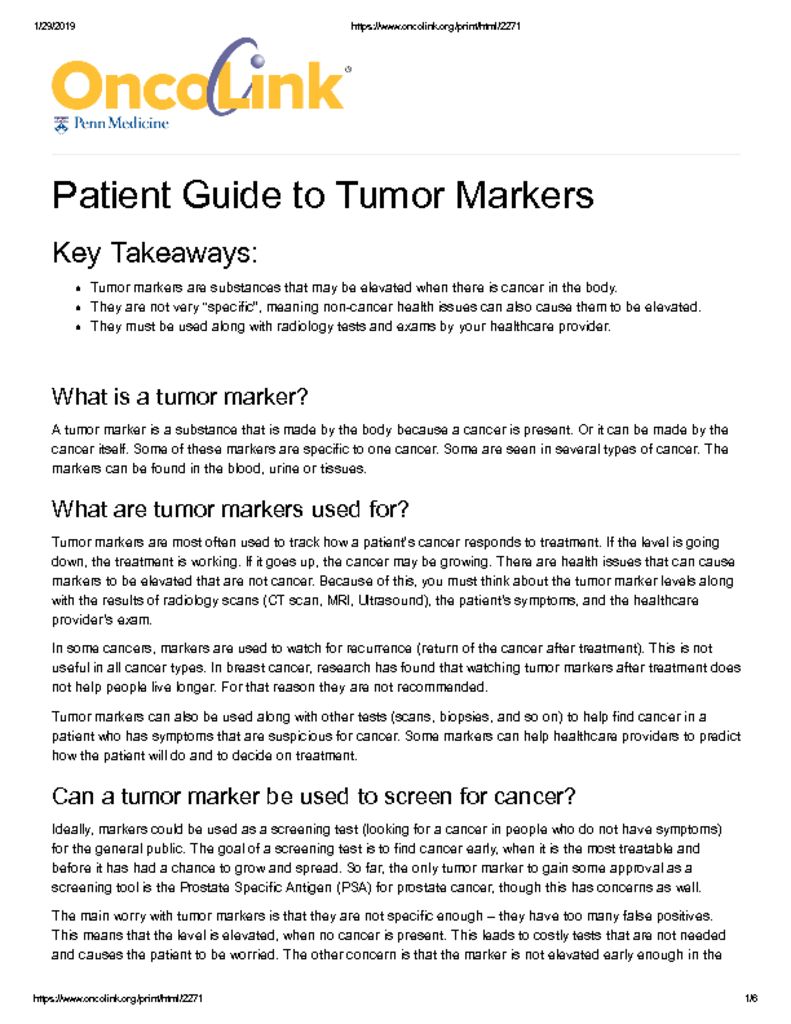 thumbnail of Patient Guide to Tumor Markers