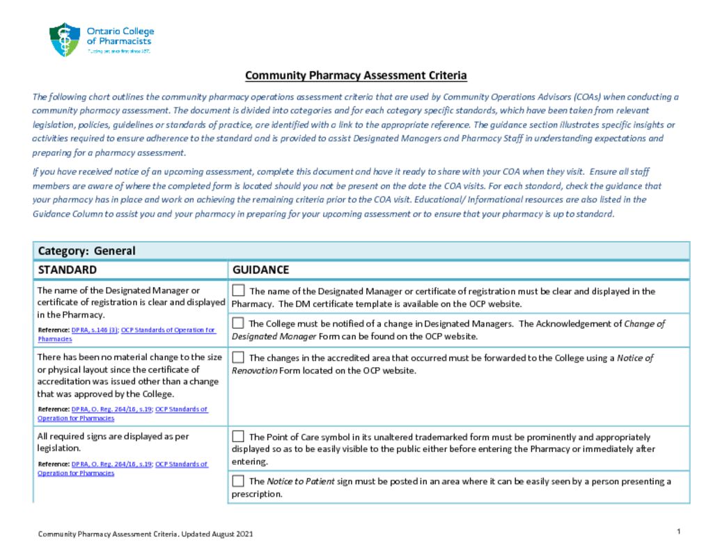 thumbnail of Community Pharmacy Assessment Criteria