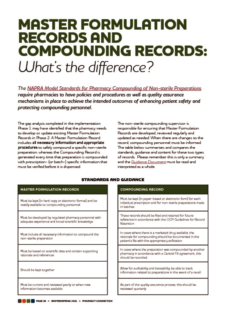 thumbnail of Difference Between master Formulation Record And Compounding Record For Non-Sterile Preparations